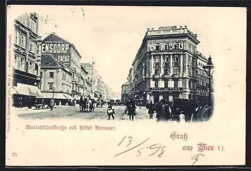 AK Wien, Mariahilferstrasse mit Hotel Kummer