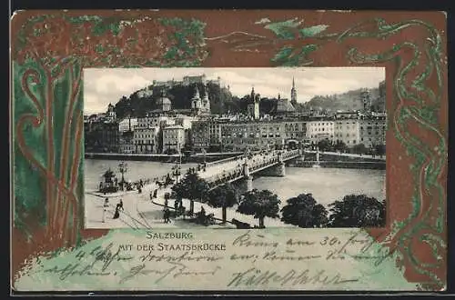 AK Salzburg, Totalansicht mit der Staatsbrücke