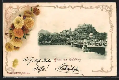 AK Salzburg, Teilansicht mit Brücke