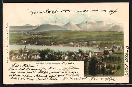 AK Velden am Wörthersee, Teilansicht mit Bergen