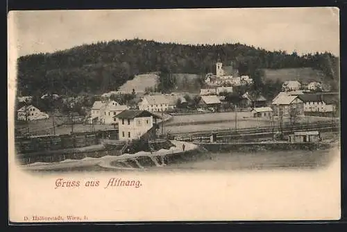 AK Attnang, Ortsansicht mit Kirche aus der Vogelschau