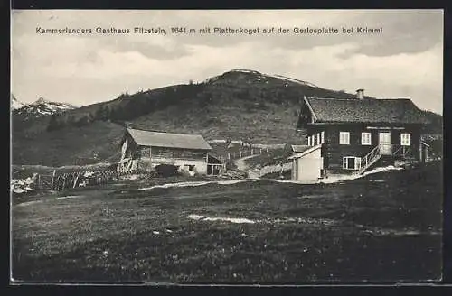 AK Krimml, Kammerlanders Gasthaus Filzstein mit Plattenkogel auf der Gerlosplatte