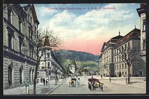AK Leoben, Franz Josefstrasse mit K. K. Mont. Hochschule