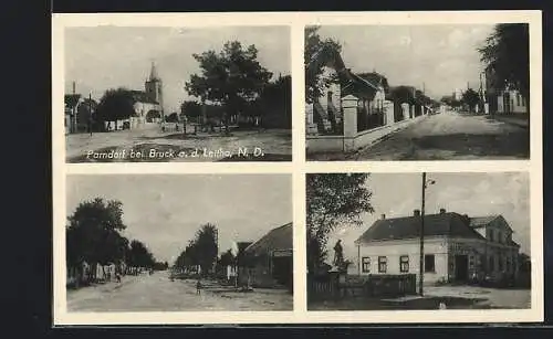 AK Parndorf / Bruck, Strassenpartie, Kirche, Gaststätte Franz Illenschitz