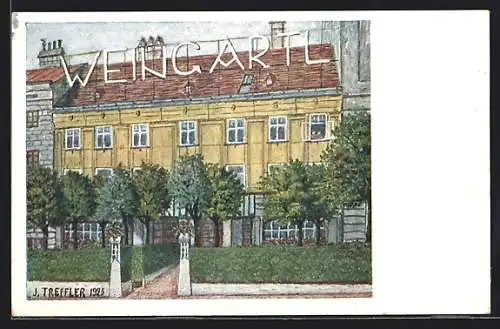 Künstler-AK Wien, Restaurant Weingartl, Bes. Eduard Gröger, Getreidemarkt 5