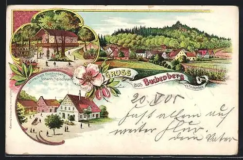 Lithographie Neukirchen / Sulzbach - Rosenberg, Gasthof auf dem Buchenberg von Johann Fleischmann, Panorama