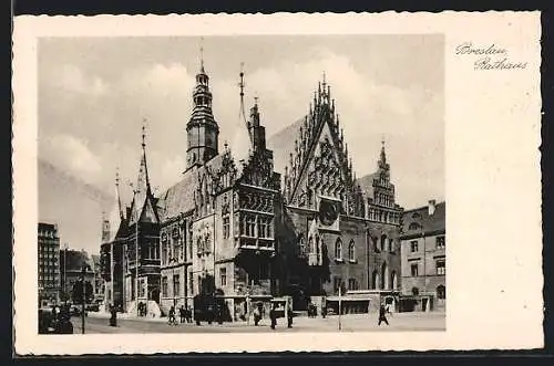 AK Breslau, Rathaus mit Strassenpartie