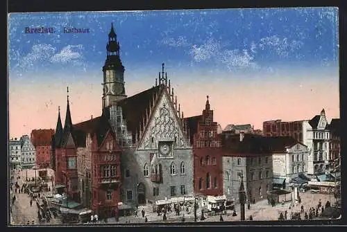 AK Breslau, Teilansicht mit Rathaus