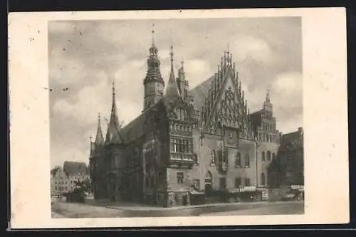 AK Breslau, Strassenpartie am Rathaus