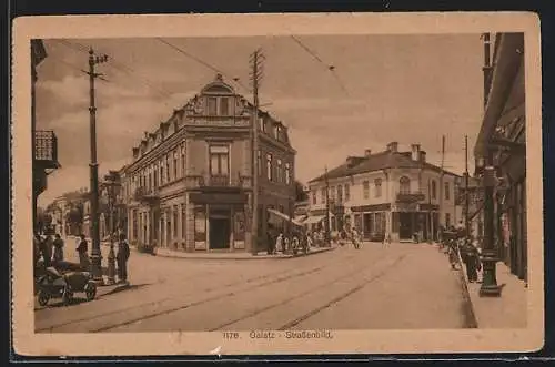 AK Galatz, Strassenpartie mit Geschäften