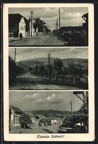 AK Zsibó, Strassenpartie mit Wohnhäusern, Blick in den Ort