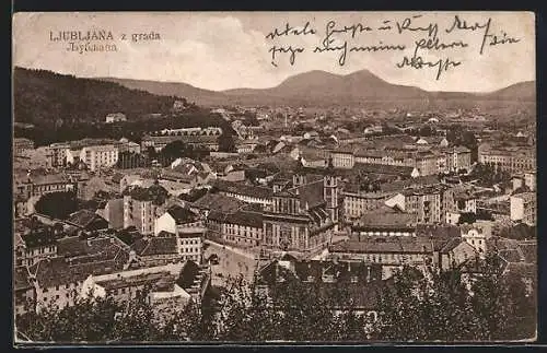 AK Ljubljana, Ortsansicht mit Kirche