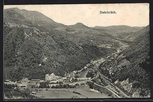 AK Steinbrück, Ortsansicht mit Viadukt aus der Vogelschau