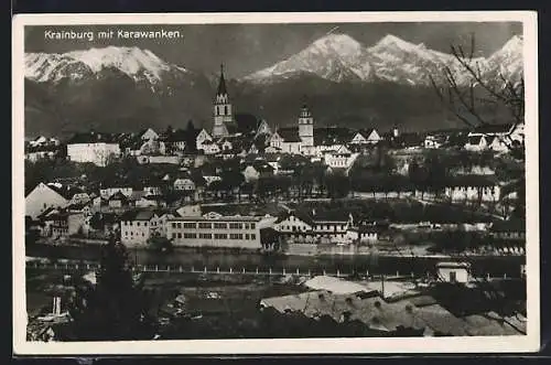 AK Krainburg, Ortsansicht mit Karawanken