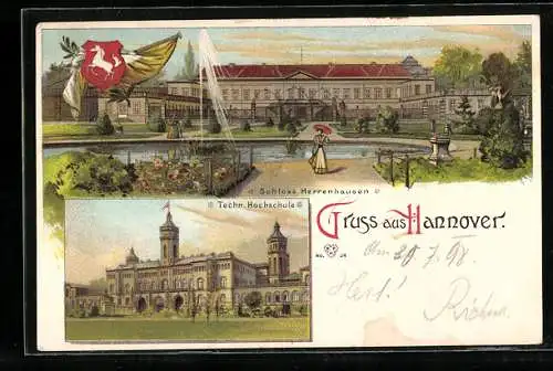 Lithographie Hannover, Schloss Herrenhausen, Techn. Hochschule