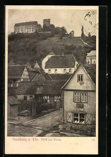AK Werbach-Gamburg, Ortspartie mit Blick zur Burg Gamburg hinauf