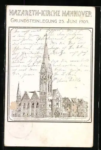 Künstler-AK Hannover, Ansicht der Nazareth-Kirche, Grundsteinlegung 1905