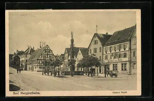 AK Bad Mergentheim, Oberer Markt mit Gasthof zum Adler und Brunnen