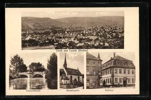 AK Lauda / Baden, Totalansicht, Tauberbrücke, Marienkapelle, Rathaus