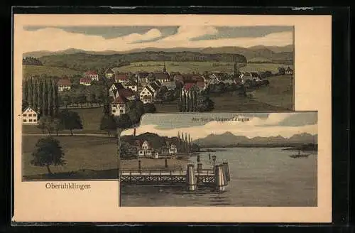 Künstler-AK sign. Hans Pernat: Oberuhldingen, Ortsansicht, Partie am See mit Brücke