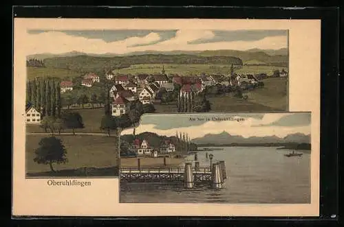 Künstler-AK sign. Hans Pernat: Oberuhldingen, Ortsansicht, Partie am See mit Brücke