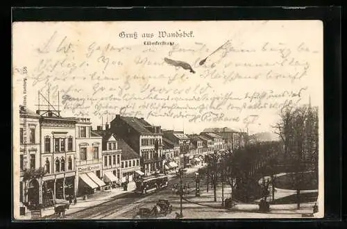 AK Hamburg-Wandsbek, Lübeckerstrasse mit Strassenbahn, Geschäft v. Ernst Karstadt