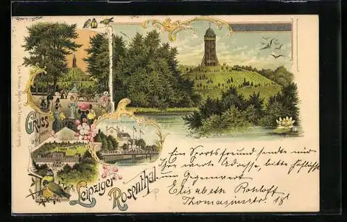 Lithographie Leipzig, Gasthaus Kaiserpark und Schützenhof im Rosenthal