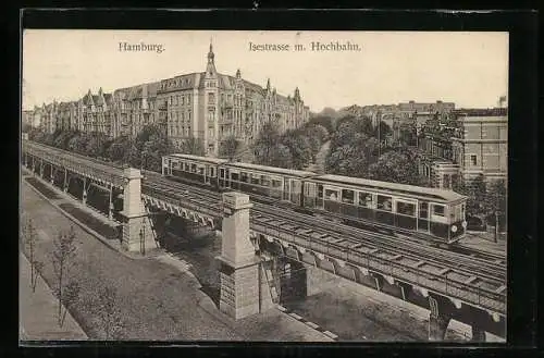 AK Hamburg-Harvestehude, Isestrasse mit Hochbahn