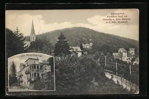 AK Schlangenbad, Barstädter Kopf mit Musenfitz u. Villa Mathilde v. d. Villa Rheinland