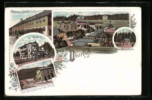 Lithographie Oberhof / Thüringen, Domainen-Gasthof, Bahnhof, Gesamtansicht