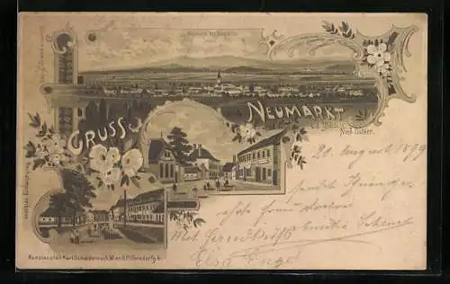 Lithographie Neumarkt a. d. Ybbs, Teilansicht, Strassenpartie, Ortspartie