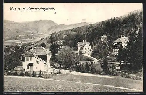 AK Küb a. d. Semmeringbahn, Teilansicht gegen die Berge