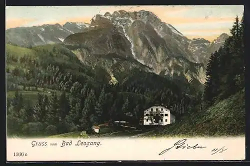 AK Leogang, Bad Leogang mit Bergen im Hintergrund