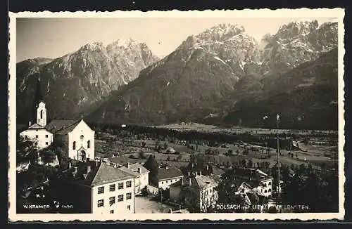 AK Dölsach, Ortsansicht mit den Lienzer Dolomiten