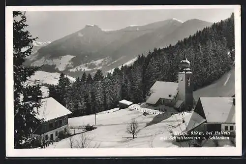 AK Krispl bei Hallein, Winterliche Ansicht mit Schmittenstein und Schlenken