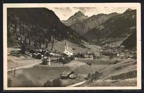 AK Gaschurn in Montafon, Ortsansicht mit Kirche im Bergidyll