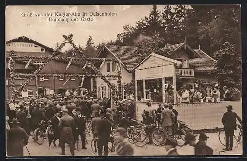 AK Deisenhofen / Oberhaching, Gasthaus Kugler-Alm, Empfang der Gäste