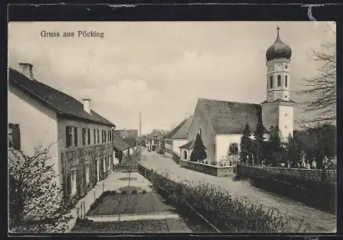 AK Pöcking / Possenhofen, Strassenpartie mit Kirche