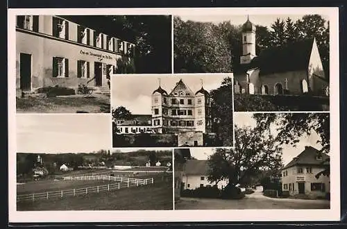 AK Leutstetten, Gasthaus Otto Weber, Kirche, Kolonialwaren Josef Ziegler