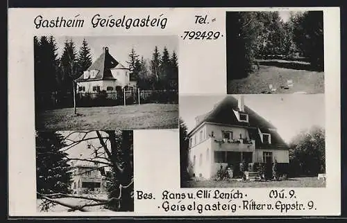 AK Geiselgasteig, Gastheim Geiselgasteig Hans u. Elli Lenich, Ritter von Eppstrasse 9, Garten