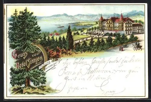 Lithographie Tutzing / Starnberger See, Hotel Simson
