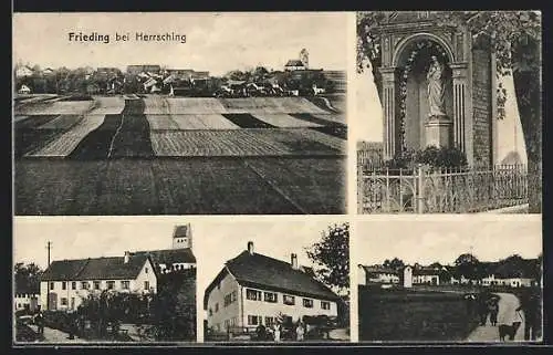 AK Frieding bei Herrsching, Kirche, Standbild, Ortspartie