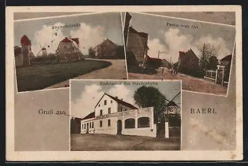 AK Baerl, Endstation der Strassenbahn und Restaurant, Augustastrasse, Ortspartie