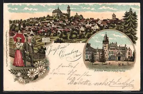 Lithographie Cronberg i. Taunus, Schloss Friedrichshof Rückseite, Teilansicht