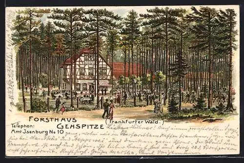 Lithographie Neu-Isenburg, Gasthaus Forsthaus Gehspitze im Frankfurter Wald