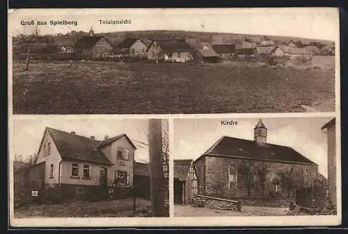 AK Spielberg / Brachttal, Gasthaus, Gesamtansicht und die Kirche