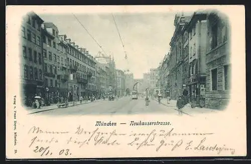 AK München, Strassenbahn auf der Neuhauserstrasse