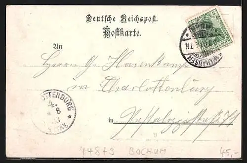 Lithographie Dahlhausen a. d. Ruhr, Gesamtansicht über den Fluss, Kaiser Wilhelm I.-Denkmal
