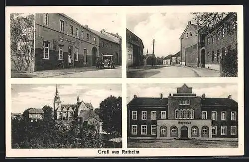 AK Ratheim, Gasthof Gerhard Hermanns, Rathaus, Blick zur Kirche