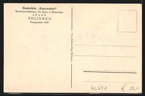 AK Solingen, Aussenbereich der Gaststätte Kannenhof